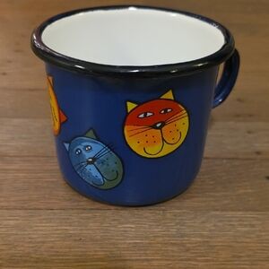 Smalrum Blue Enamel Cat Design Motif Mug